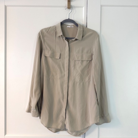 Helmut Lang Tops - $465 Helmut Lang Khaki Cargo 100% Silk Button Down Utility Blouse Shirt Large L